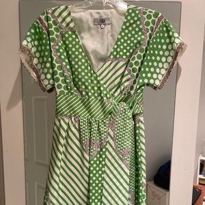 Tibi Green Printed Wrap Dress | Size 4